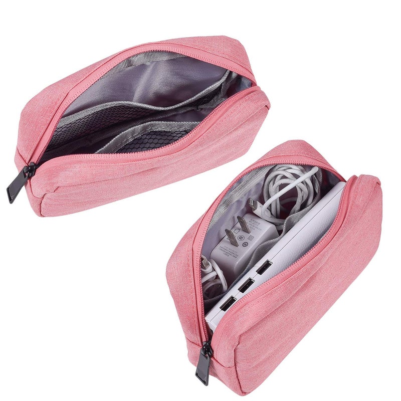dealcase Electronic Accessories Organizer, Durable Small Electronics Accessories Storage Bag Compatible Laptop Charger Various USB,Cables,Cords and Power Travel Gadget Carry Bag,Pink(Small+Big) - Image 4